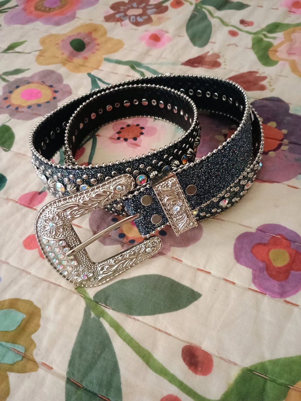 Rhinestone Western Buckle Women's Belt - Blue